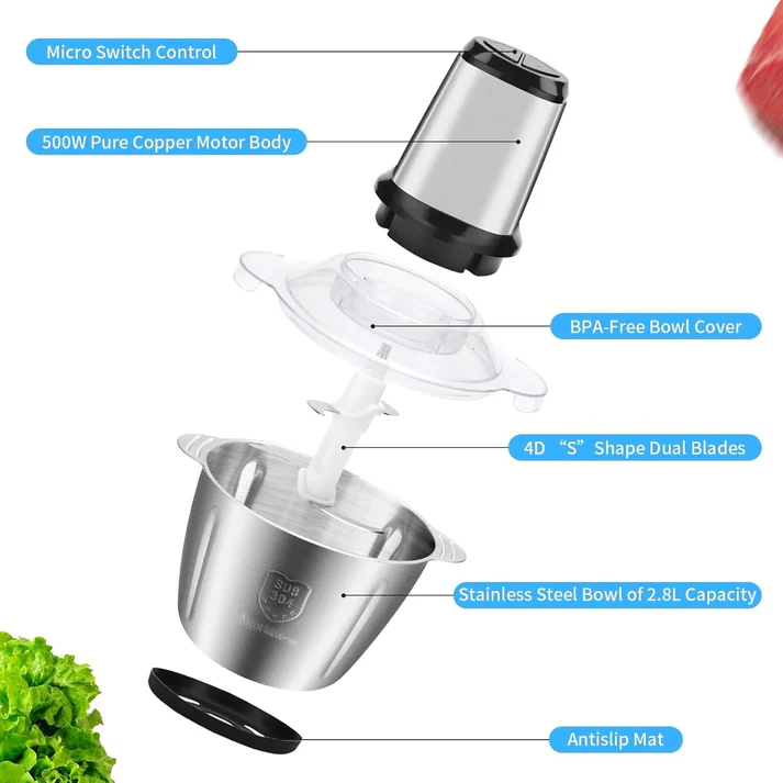 Tocator Electric Multifunctional,Capacitate 5L, Pentru Carne, Fructe si Legume, Bol Din Inox,Putere 500W
