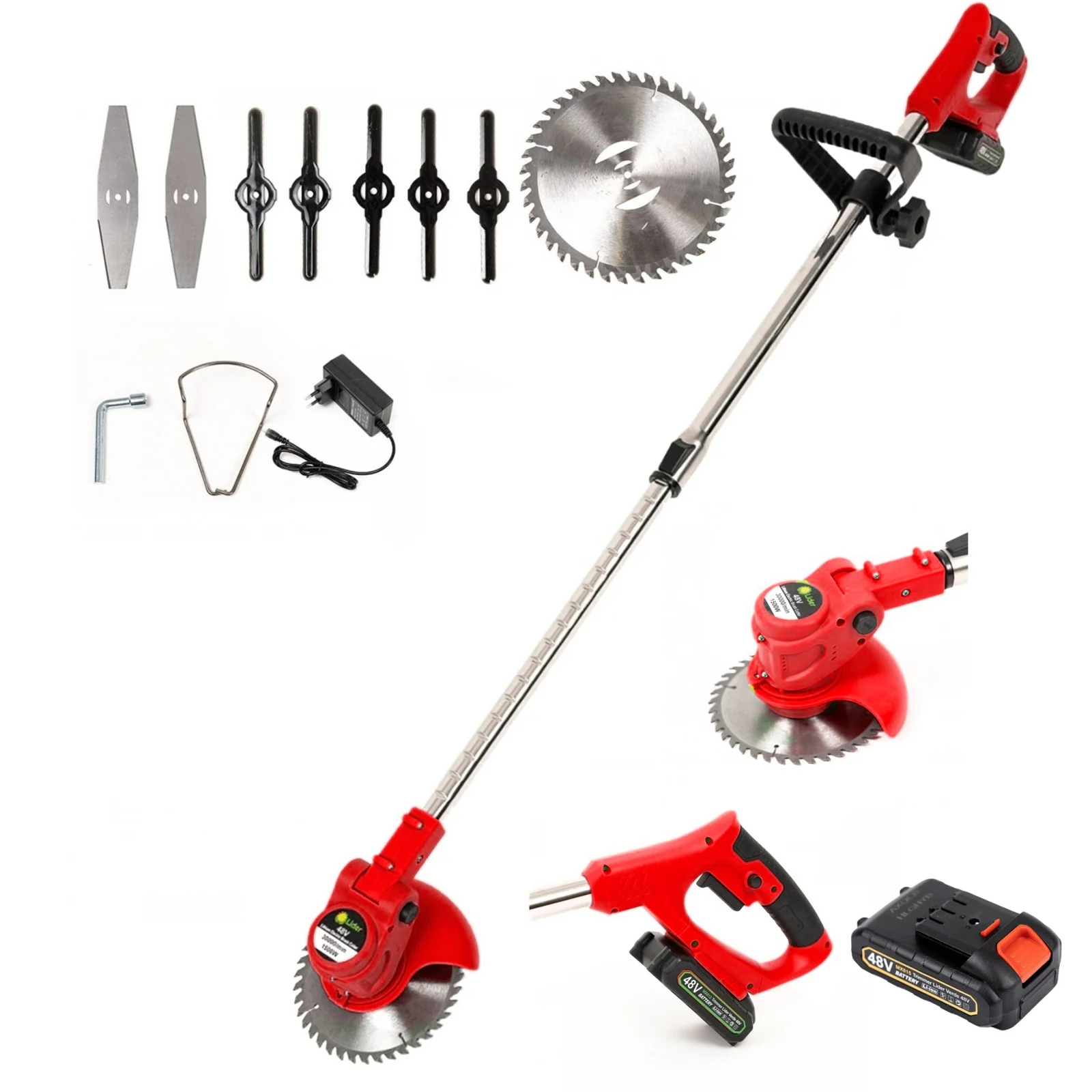 Motocoasa Portabila Cu 1 BATERIE de 48V, Putere 800W, Cu Brat Extensibil, Pentru Gazon, 8 Lame Diferite