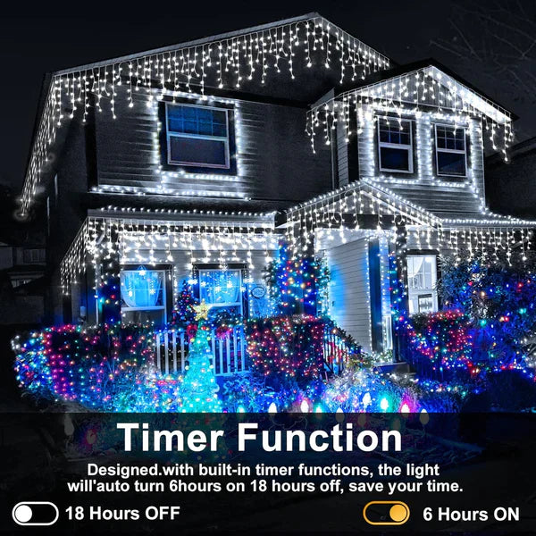 Instalatie de Craciun, Tip Turturi, 8 Jocuri de Lumini, Interior sau Exterior, 12m x 0.6m, Alb Rece, Interconectabila