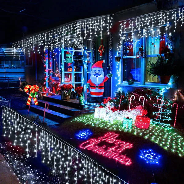 LICHIDARE STOC: Instalatie de Craciun, Tip Turturi, 8 Jocuri de Lumini, Interior sau Exterior, 8m x 0.6m, Alb Rece,  Interconectabila