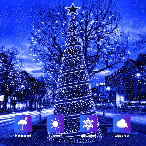 1+1 GRATIS: Instalatie De Craciun, Tip Rola, Cu 1000 LED-uri Mari, Interior sau Exterior, Rezistenta La Vreme Rea, 100 m,Albastru